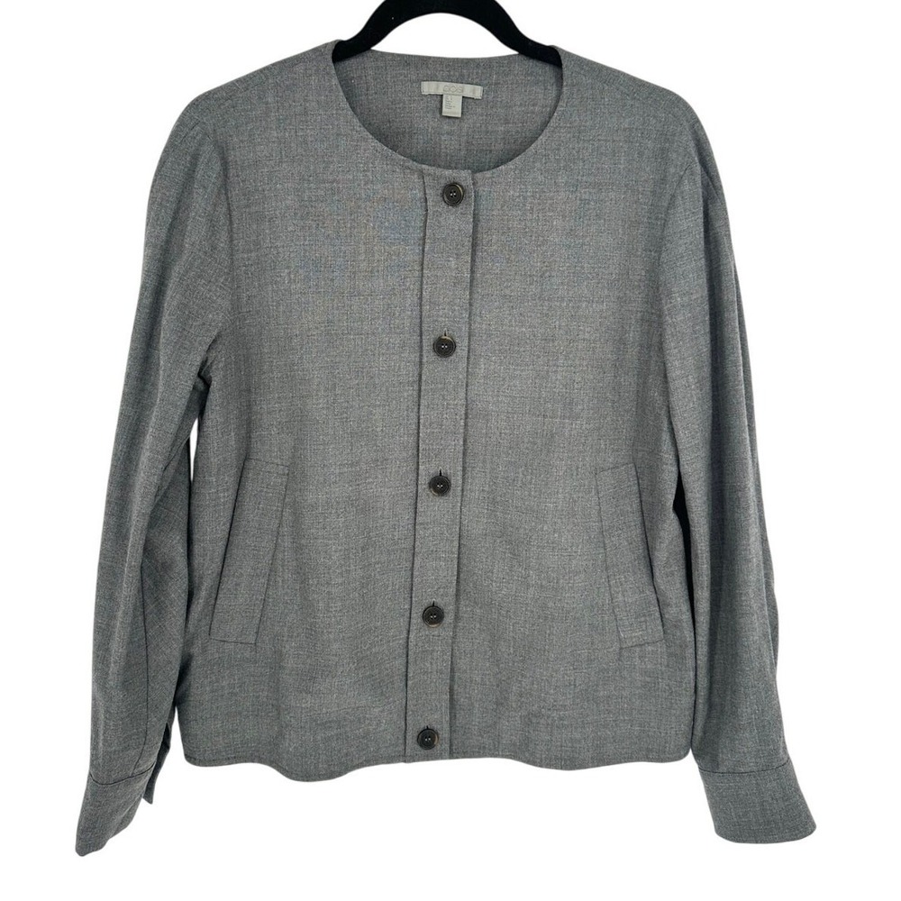 COS Wool Blend Collarless Crop Blazer Jacket Womens 4 Gray Boxy Minimalist